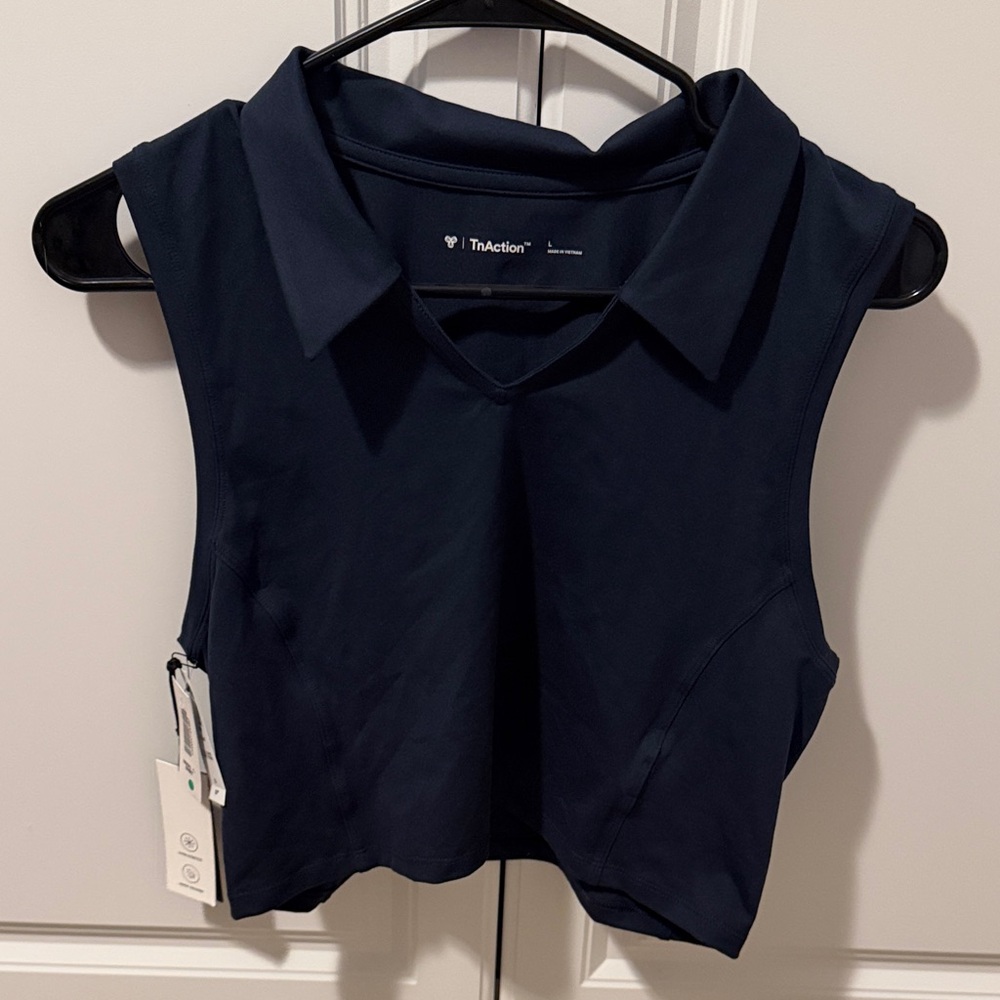 NWT Aritzia Women's Dark Blue Collared Crop Top - Sz L